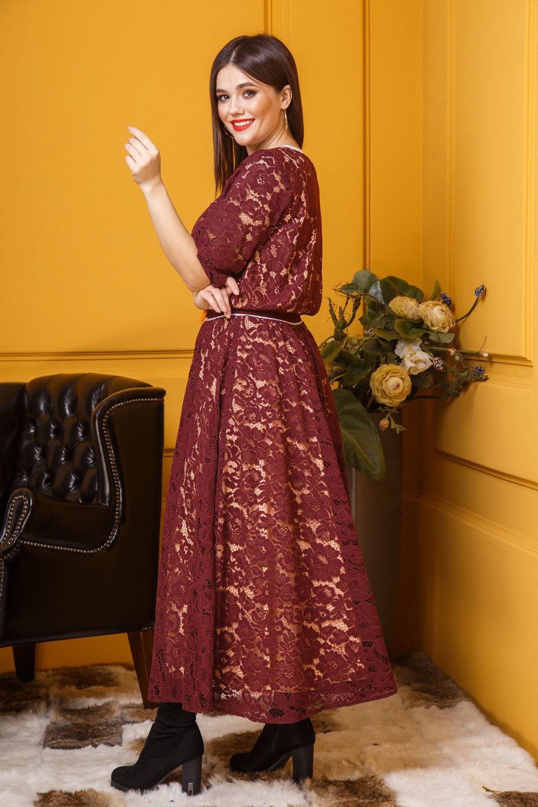 Платье Anastasia 384 бордовый,персик