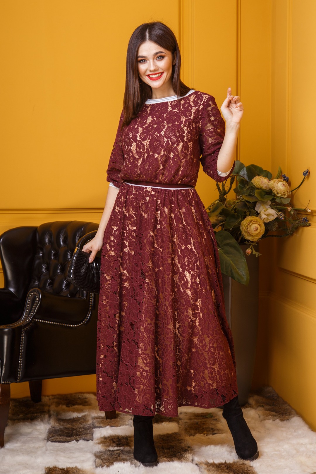 Платье Anastasia 384 бордовый,персик