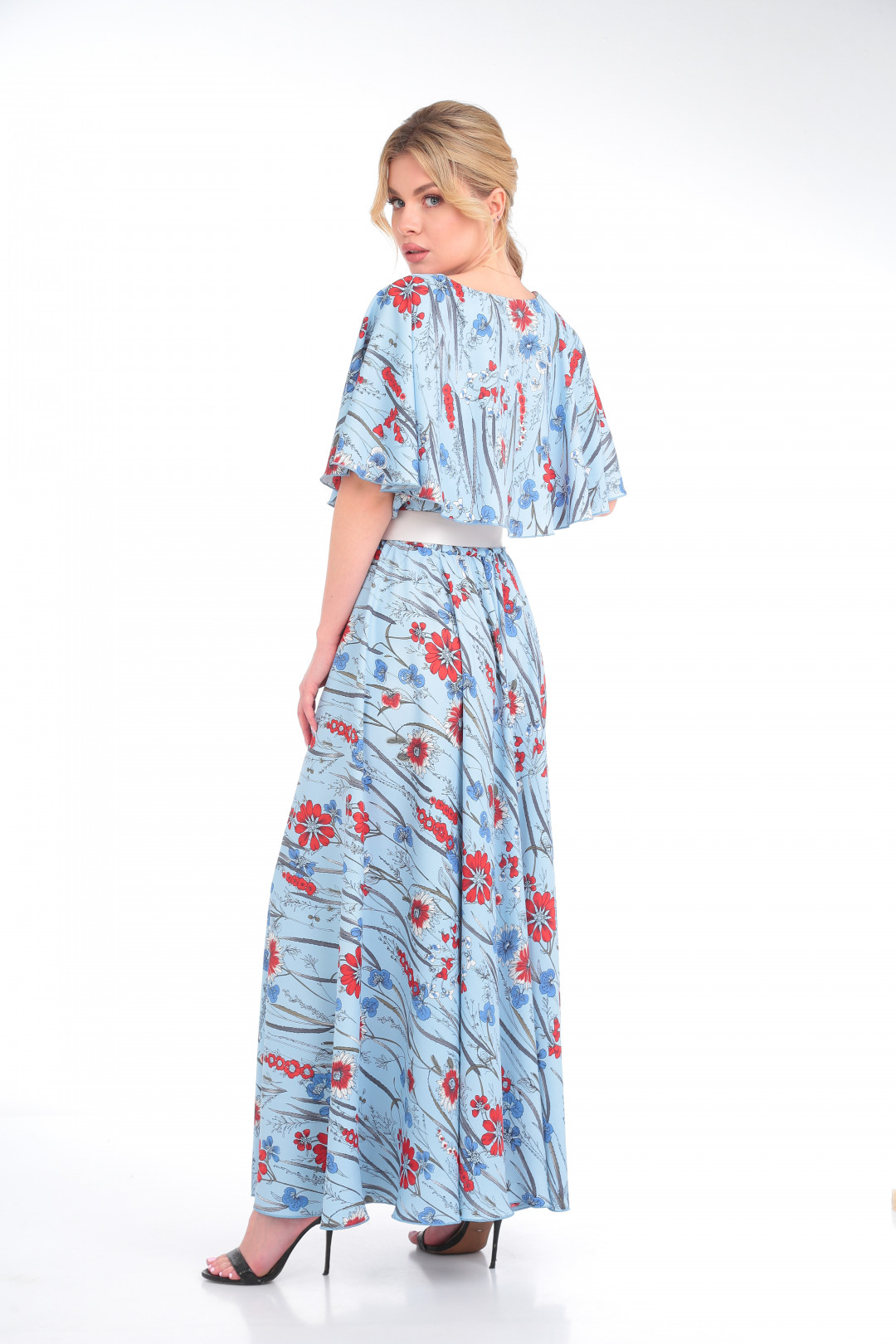 Платье Anastasia 892 голубой с молочным поясом