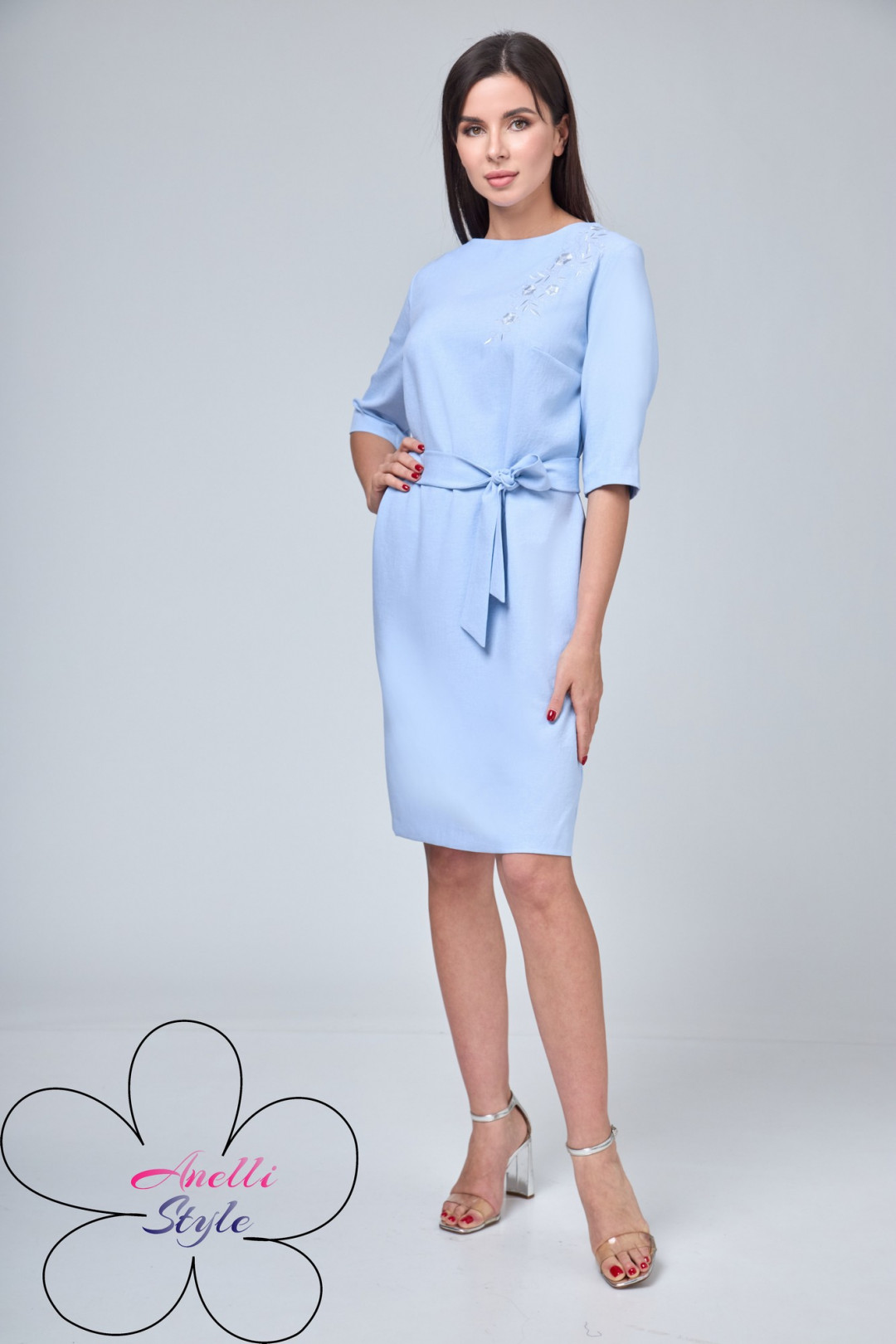 Платье Anelli 1070 бело-голубой