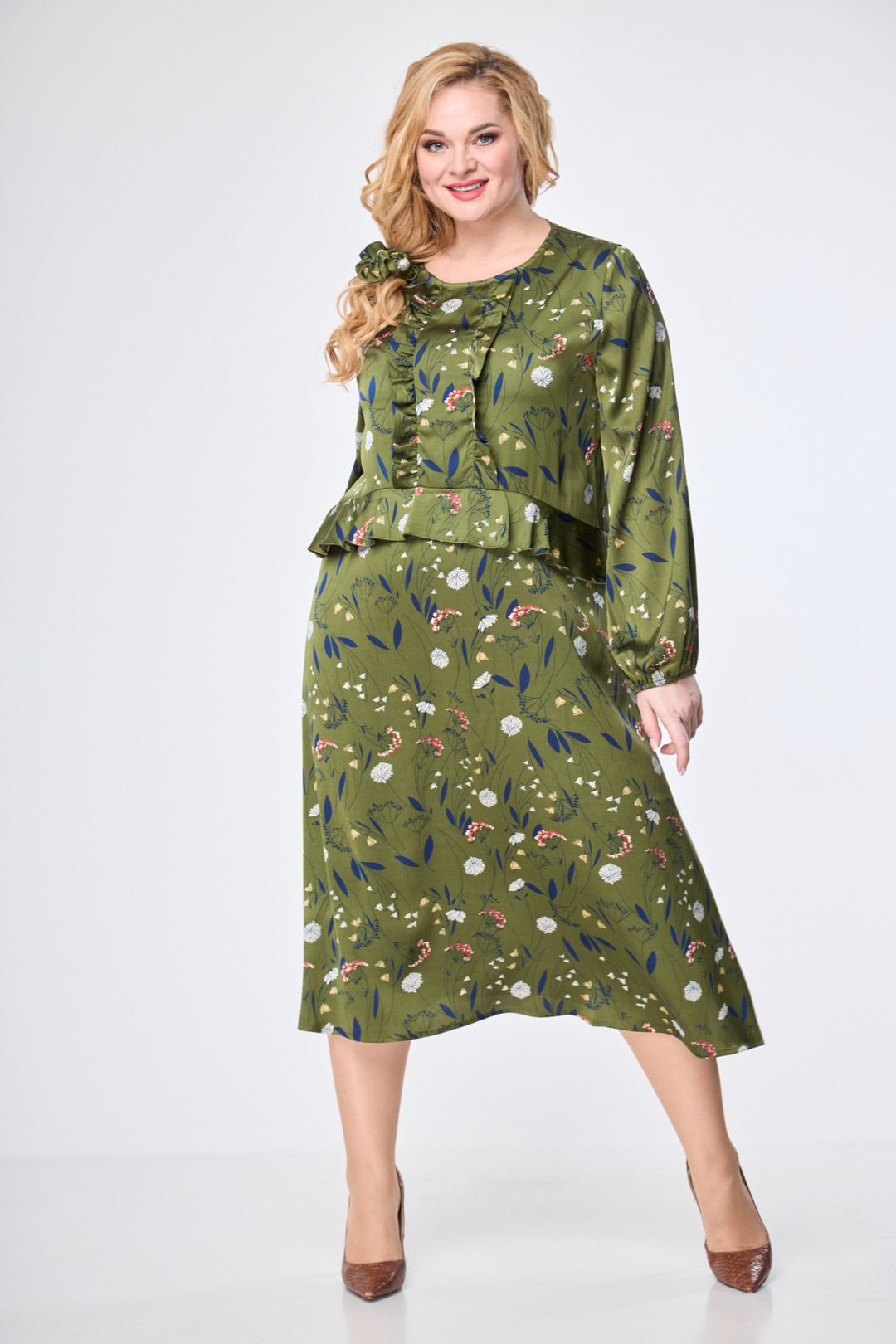 Платье Anelli 1097 зеленый с цветами