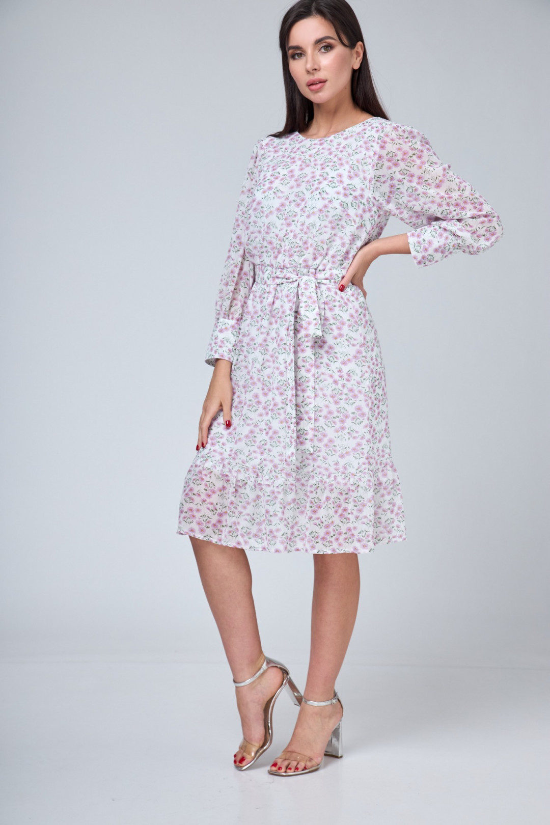 Платье Anelli 1229 бело-розовые тона