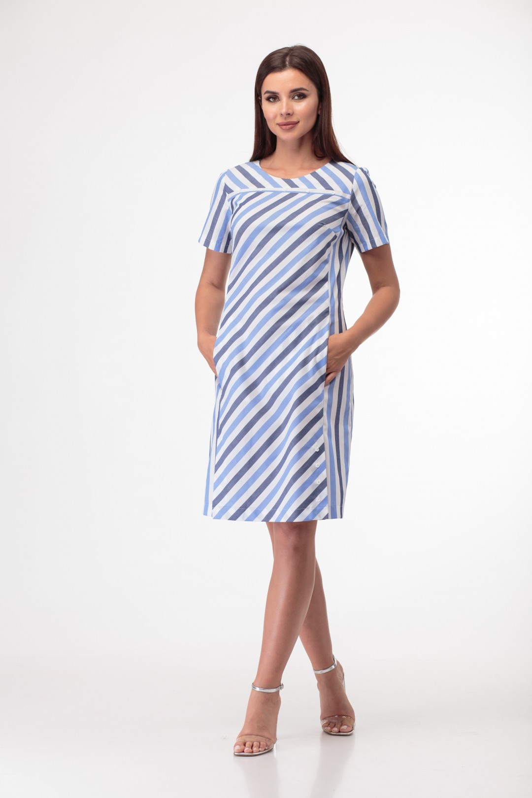 Платье Anelli 853 синие тона, широкая полоска