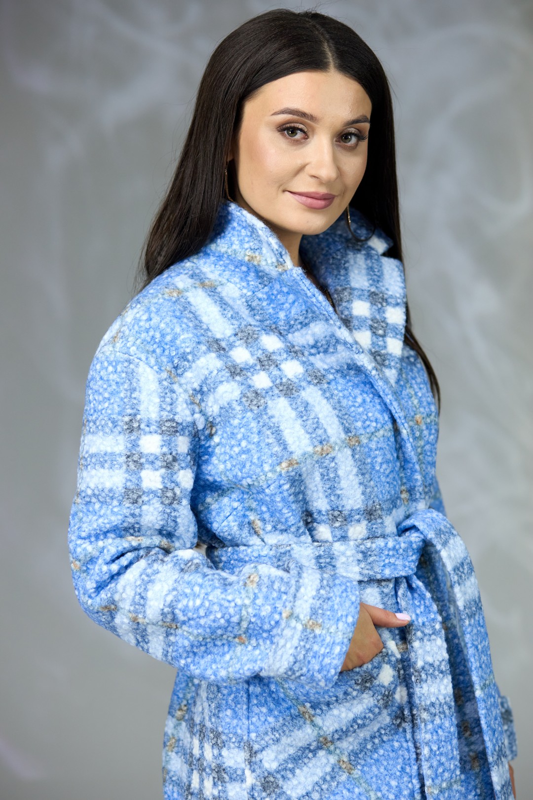 Пальто Angelina & Company 603г голубая клетка