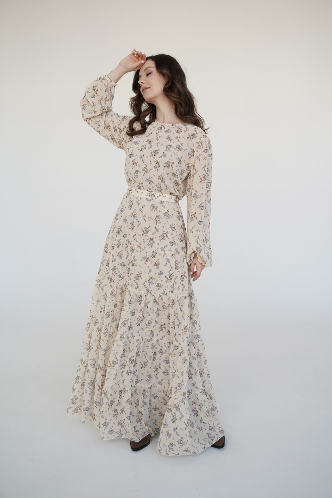 Платье BARBARA В153 бежевый/цветы