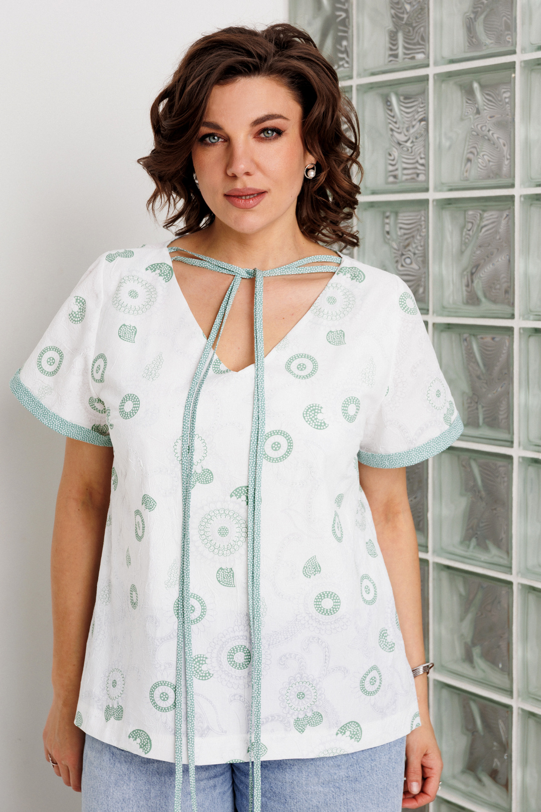 Блузка BegiModa 4164 шалфей на белом - фото 5