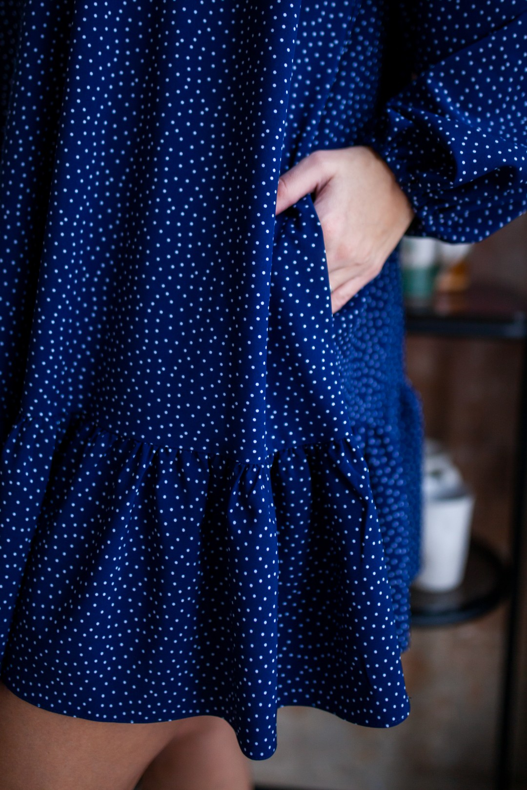 Платье KRASA 235-21 синий в белый горох