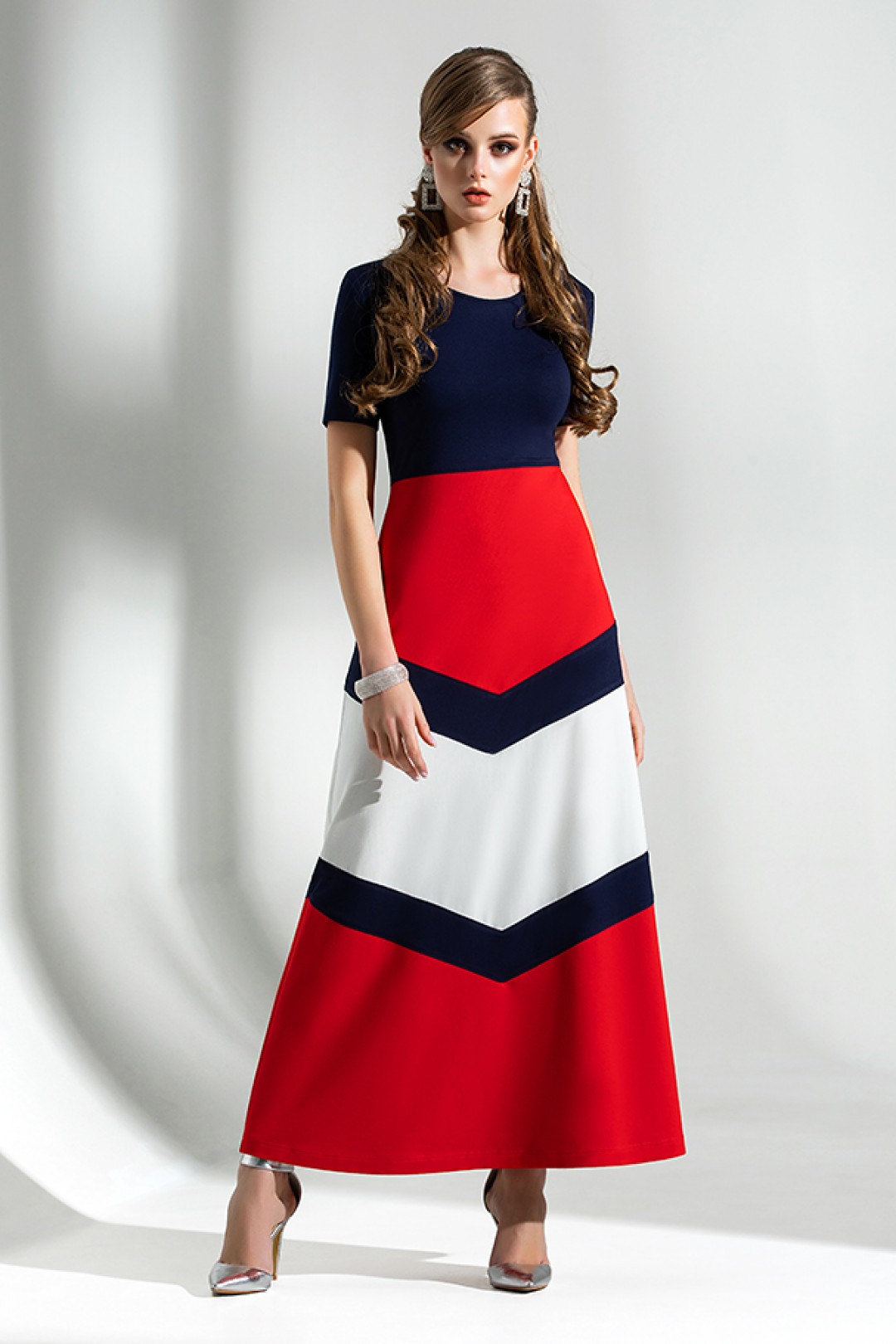 Платье Дива 1283 синий-красный-белый