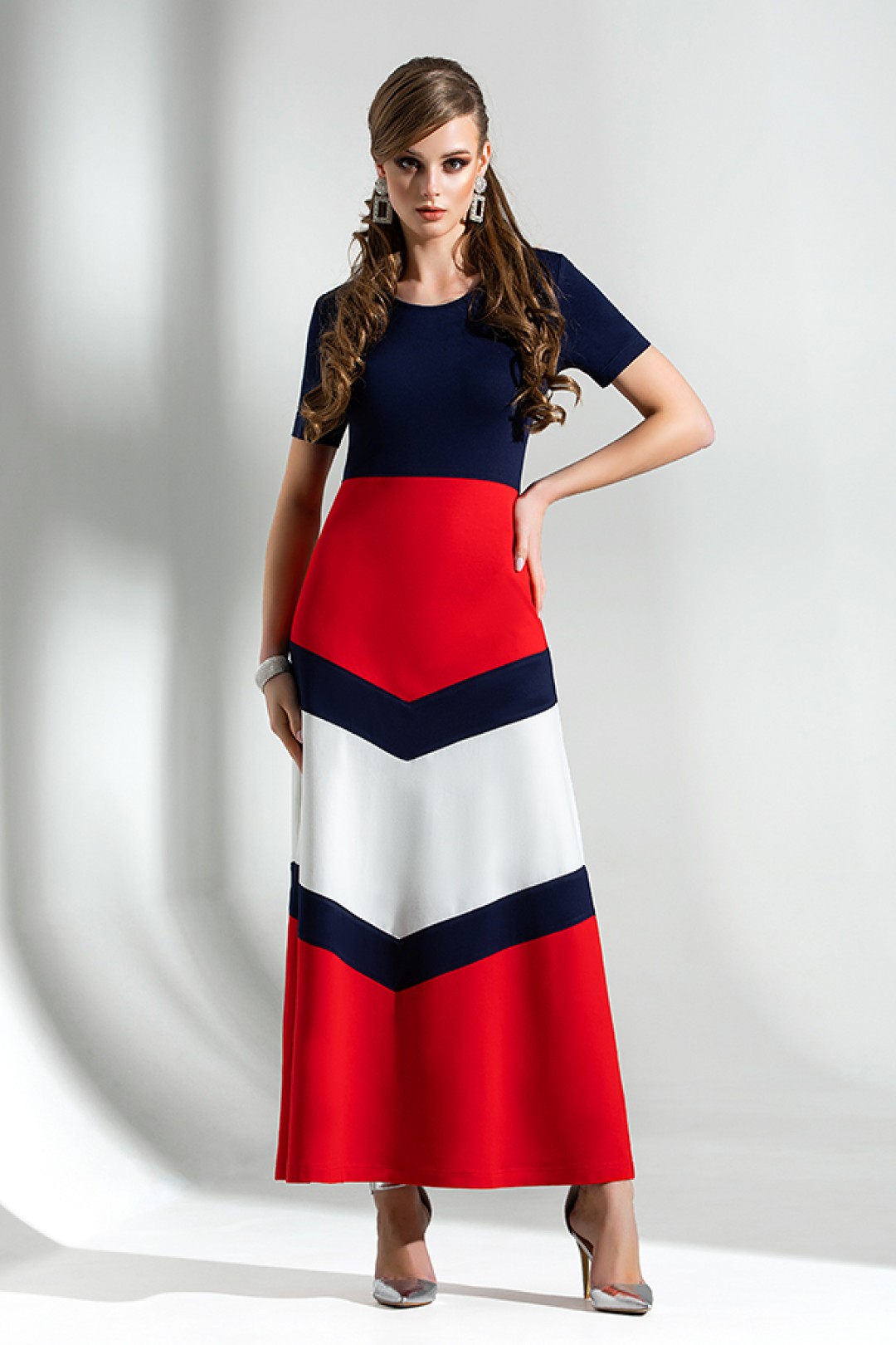 Платье Дива 1283 синий-красный-белый