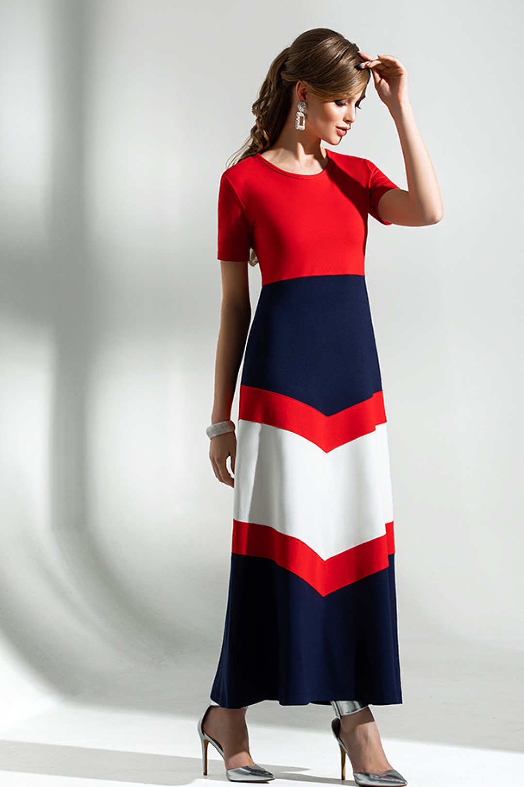 Платье Дива 1284 синий-красный-белый