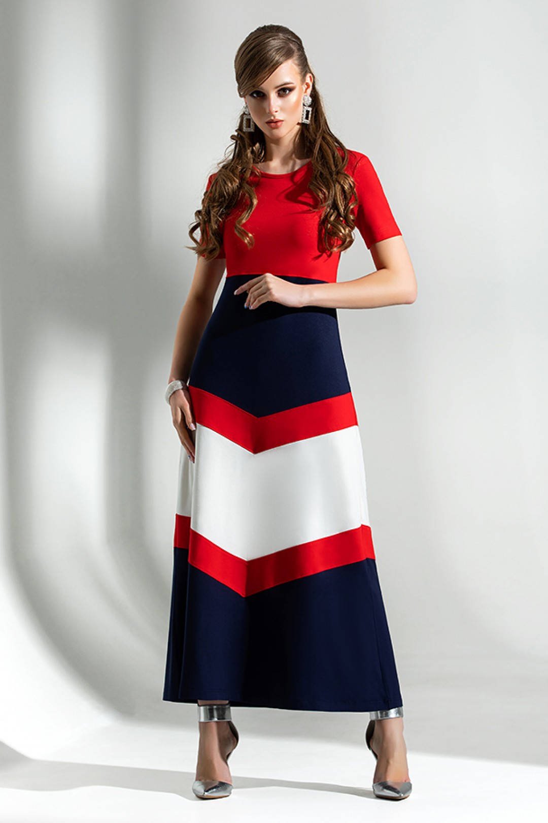 Платье Дива 1284 синий-красный-белый