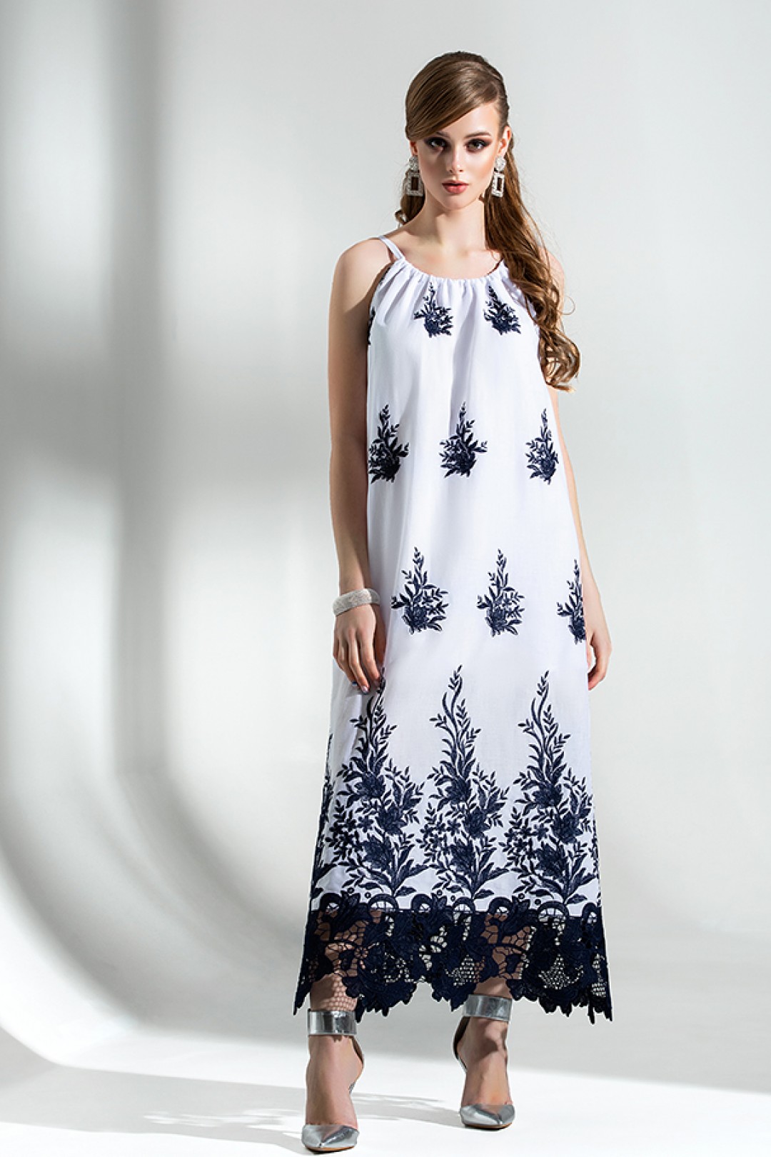 Платье Дива 1289-1 белый-синий