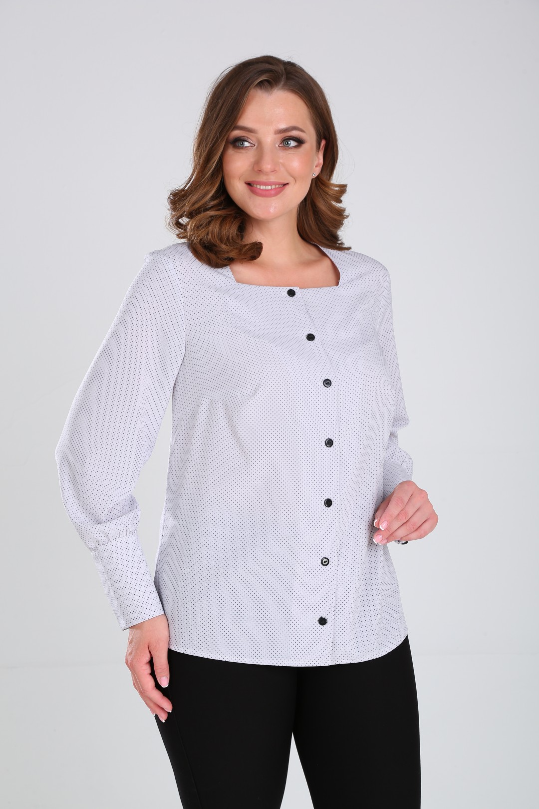 Блузка Элль-стиль 507 мелкий серый горох на светло-сером фоне