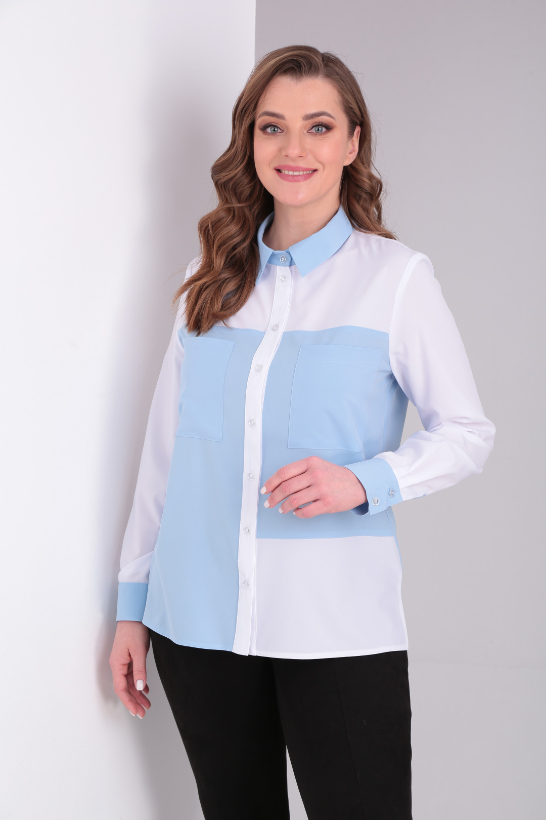 Рубашка Элль-стиль 528/3-бело-голубой