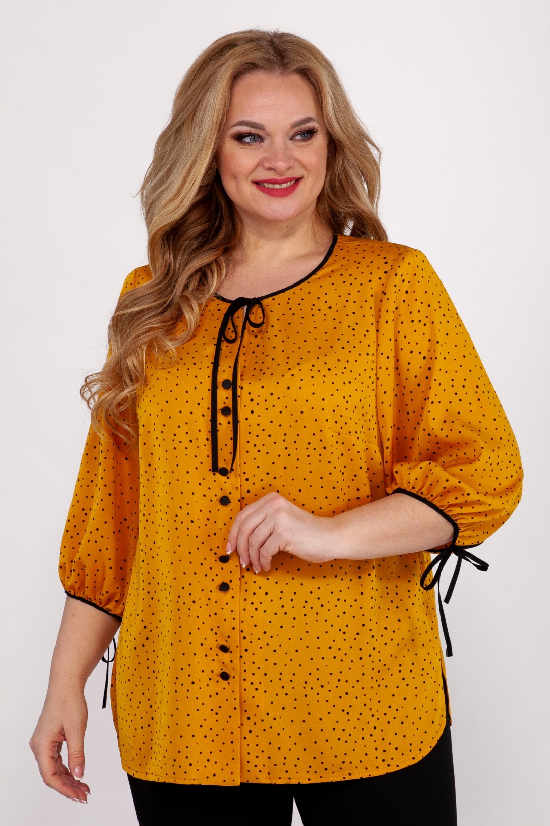 Блузка Emilia 527-2 желтый + черный горошек