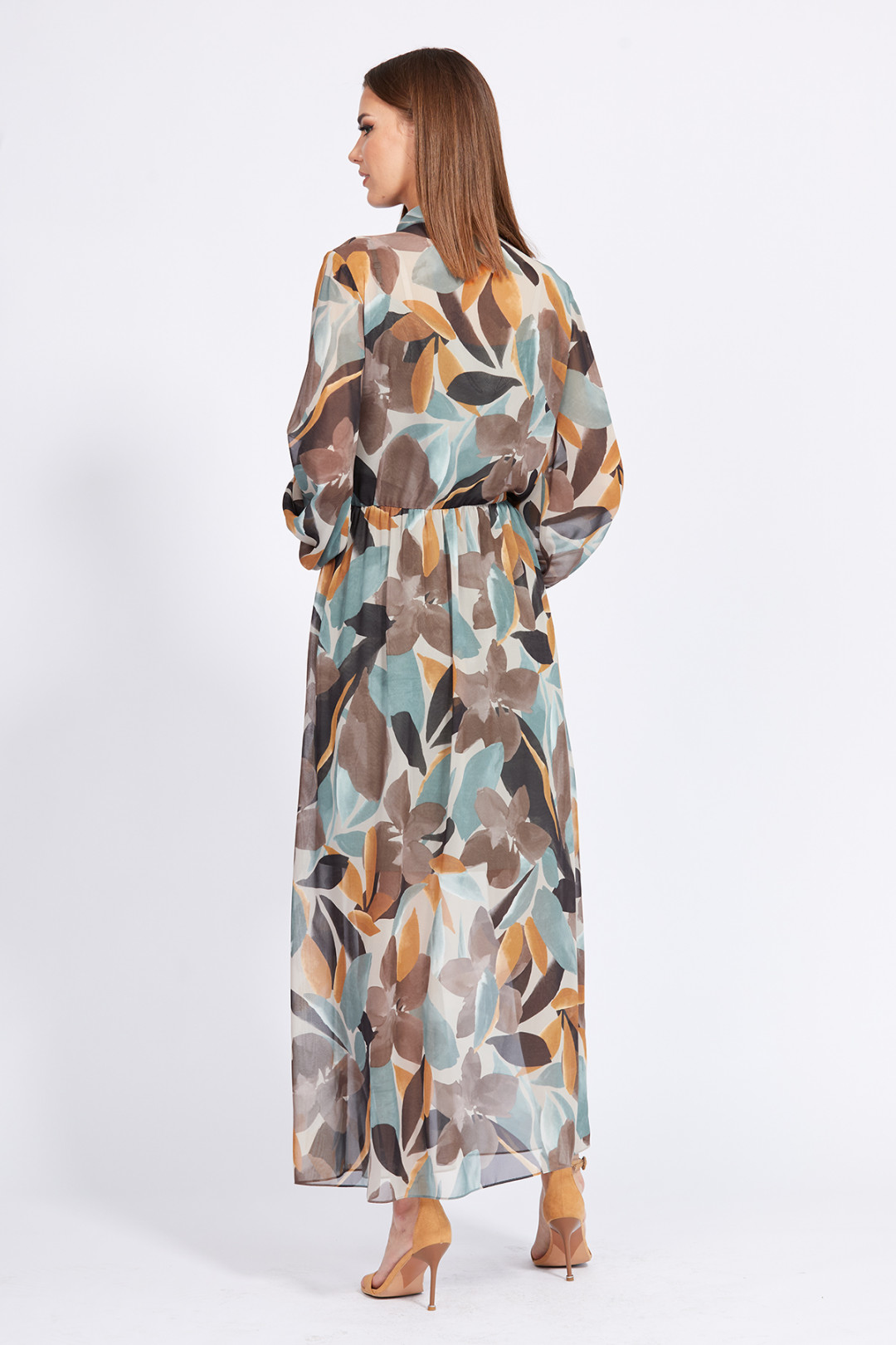 Платье Эола Стиль 2266 мятно-бежевый с рисунком