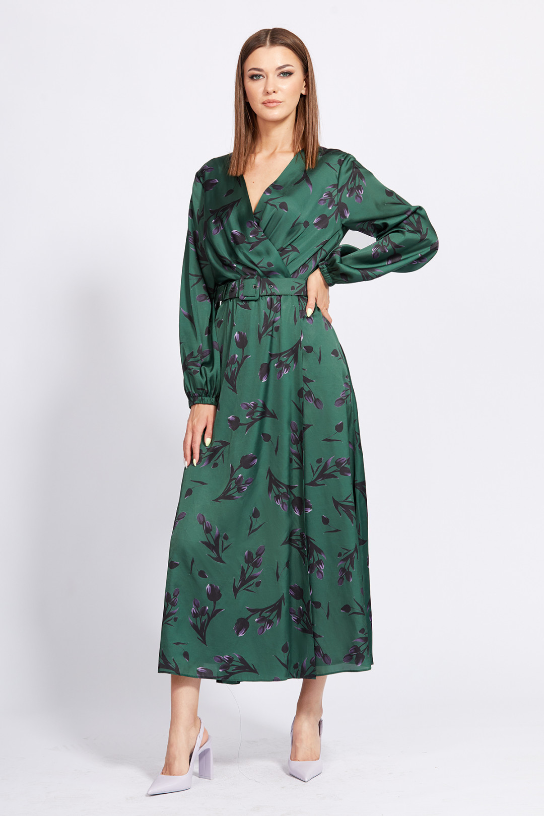 Платье Эола Стиль 2268 зеленый в цветы
