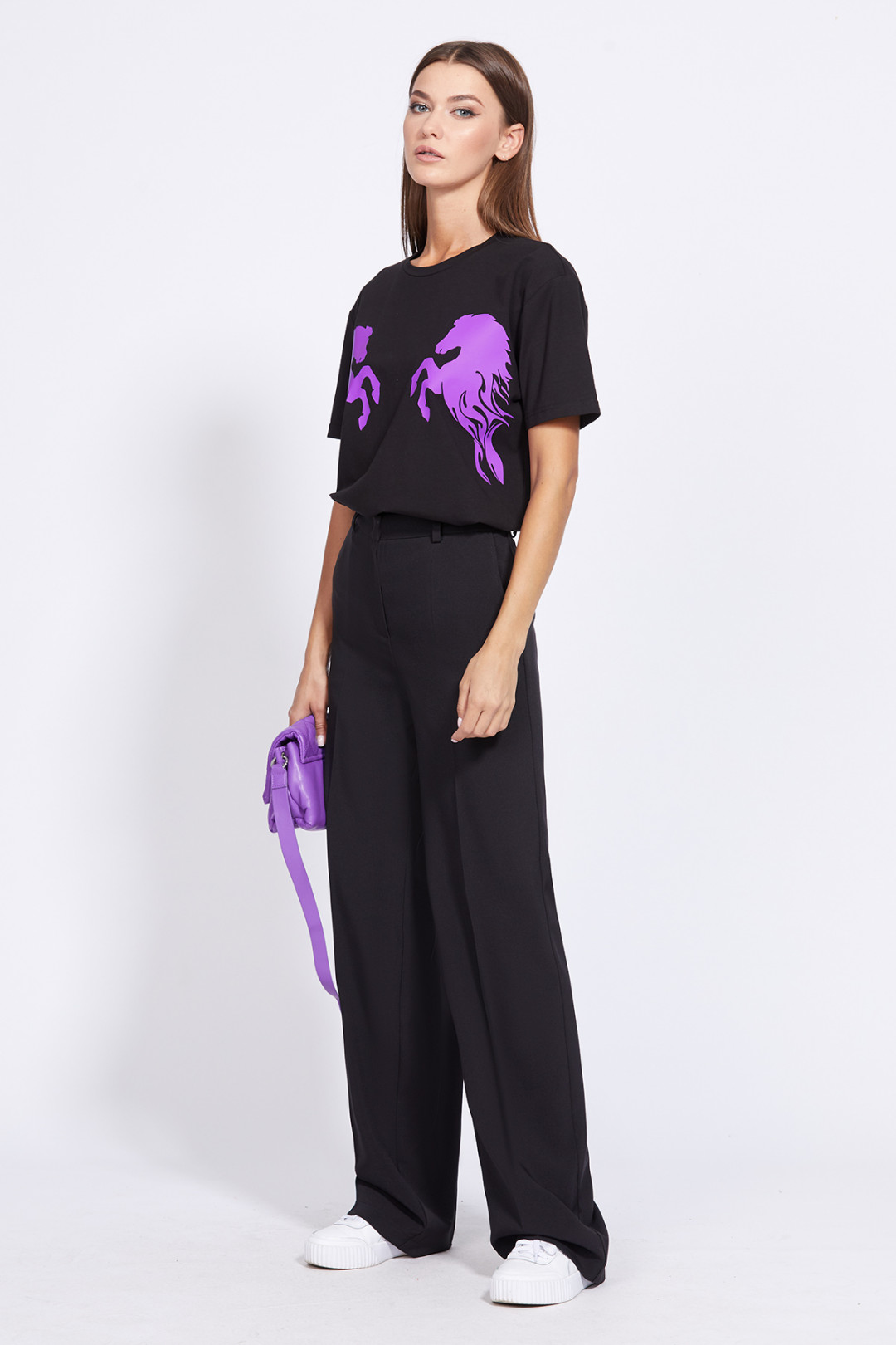 Блузка Эола Стиль 2288 черный с фиолетовым рисунком