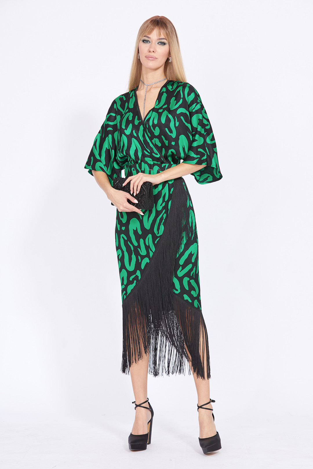 Платье Эола Стиль 2319 черный с зеленым рисунком