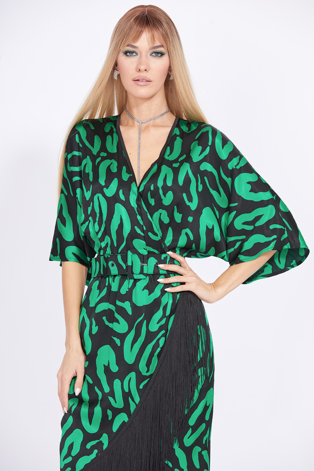 Платье Эола Стиль 2319 черный с зеленым рисунком