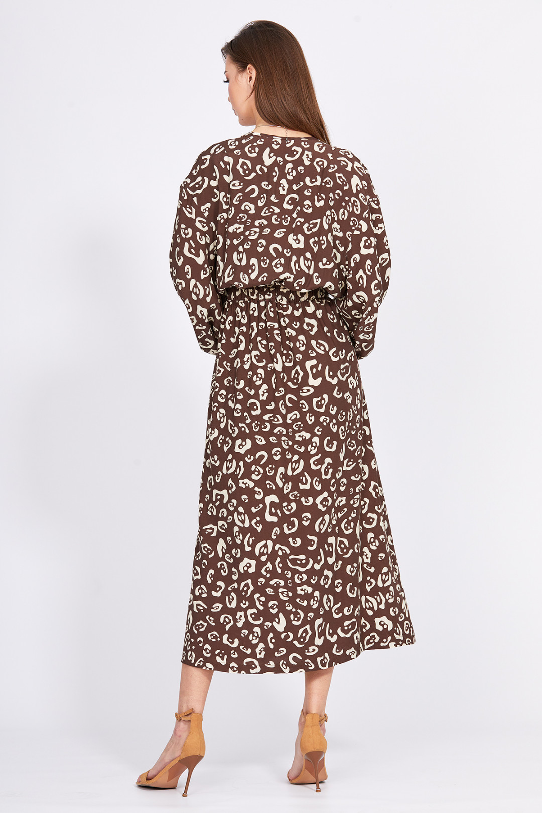 Платье Эола Стиль 2404 коричневый/ рисунок беж