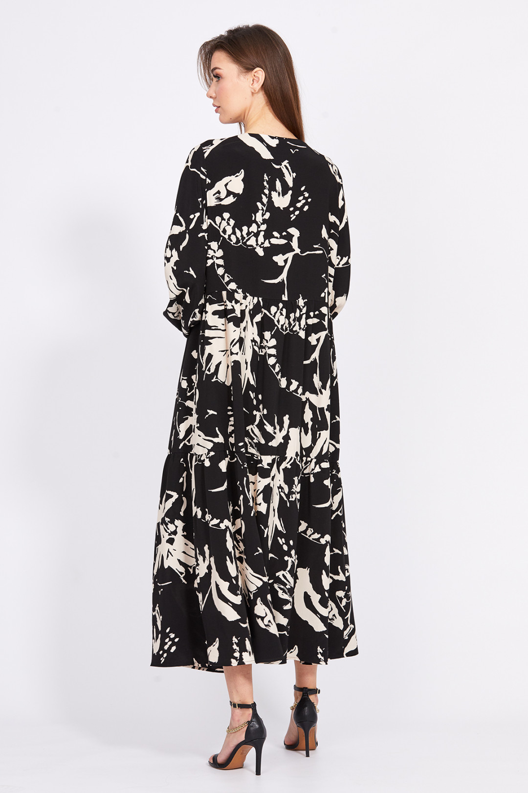 Платье Эола Стиль 2406 черный/ рисунок беж