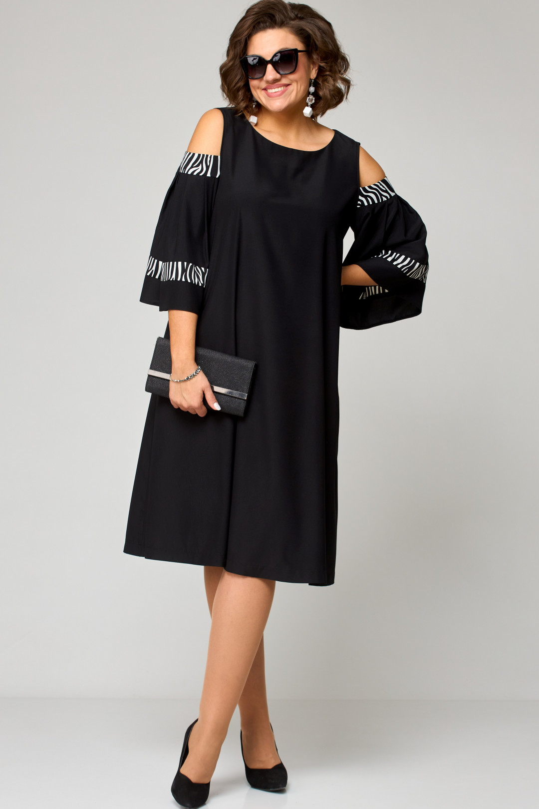 Платье EVA GRANT 7145 чёрный+зебра