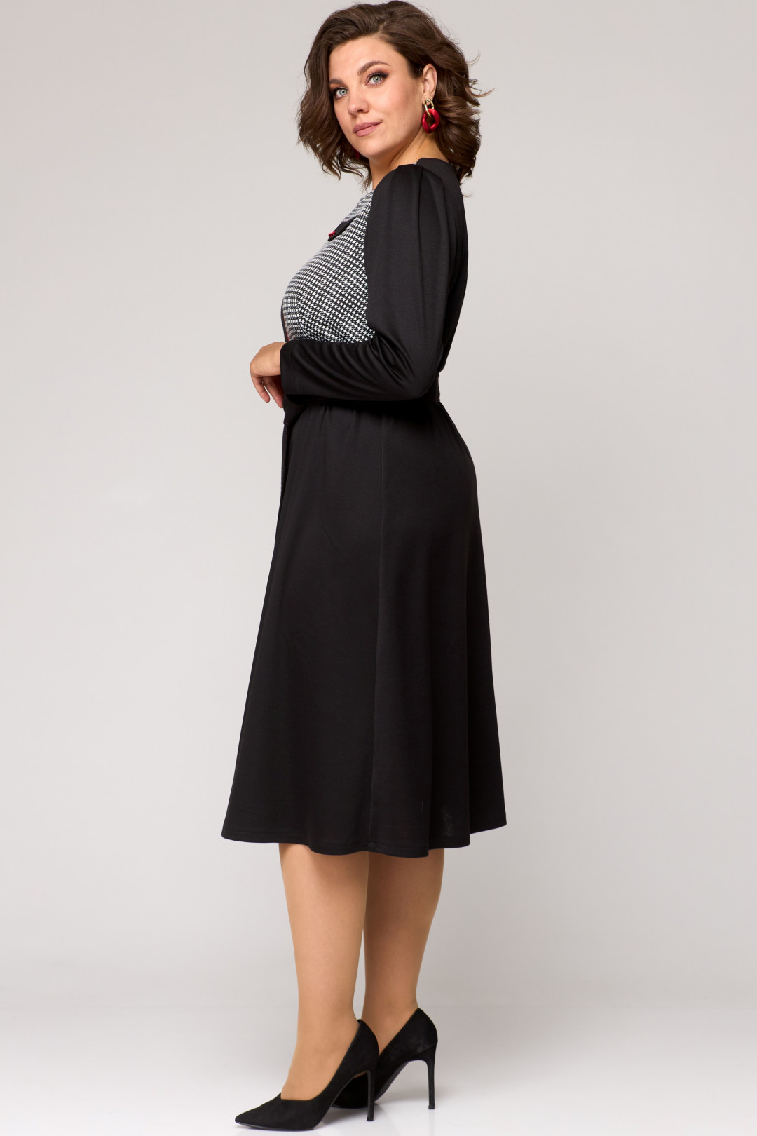 Платье EVA GRANT 7177 черный с принтом гусиная лапка