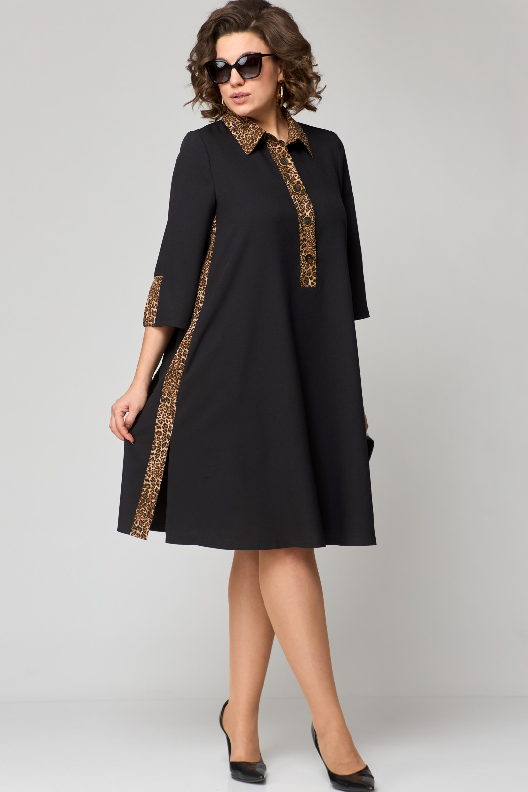 Платье EVA GRANT 7322 чёрны+ леопард