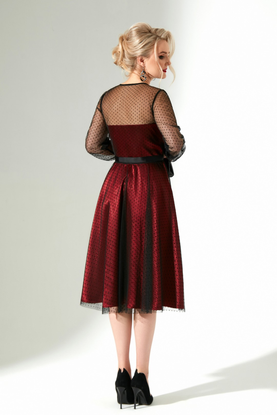 Платье ЕвроМода 325 красный+черная сетка