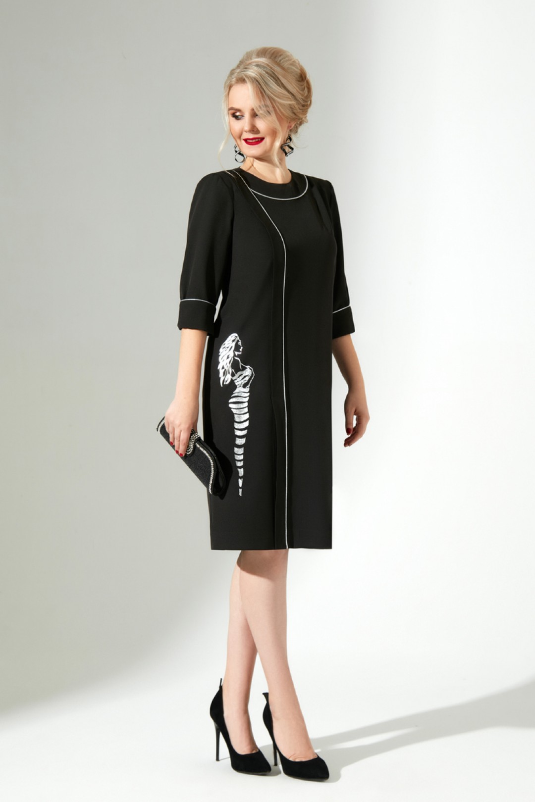 Платье ЕвроМода 329 черное с серебристым