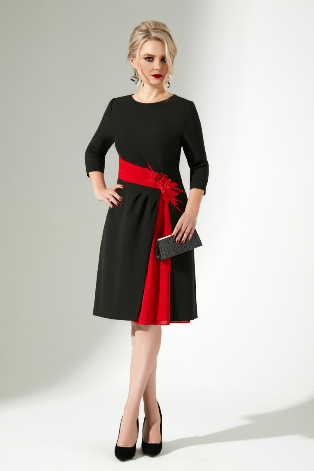 Платье ЕвроМода 333 черный+красный