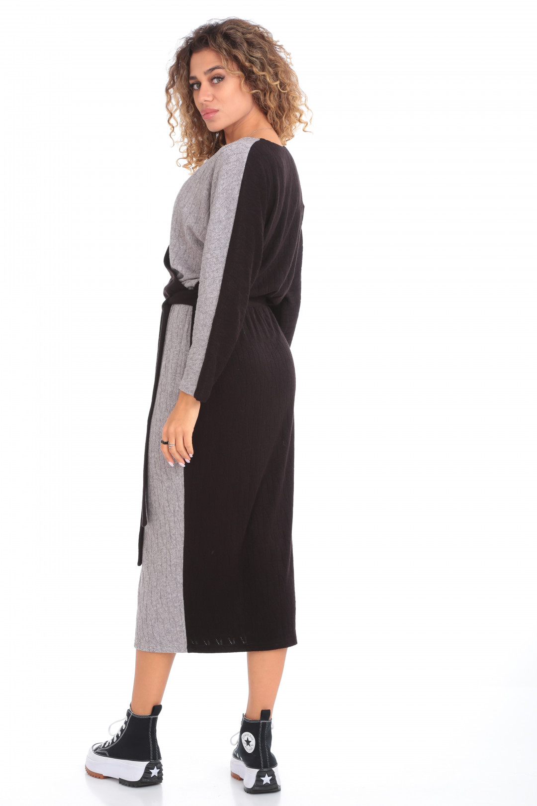 Платье Карина Делюкс М-1055-1 серо-черный