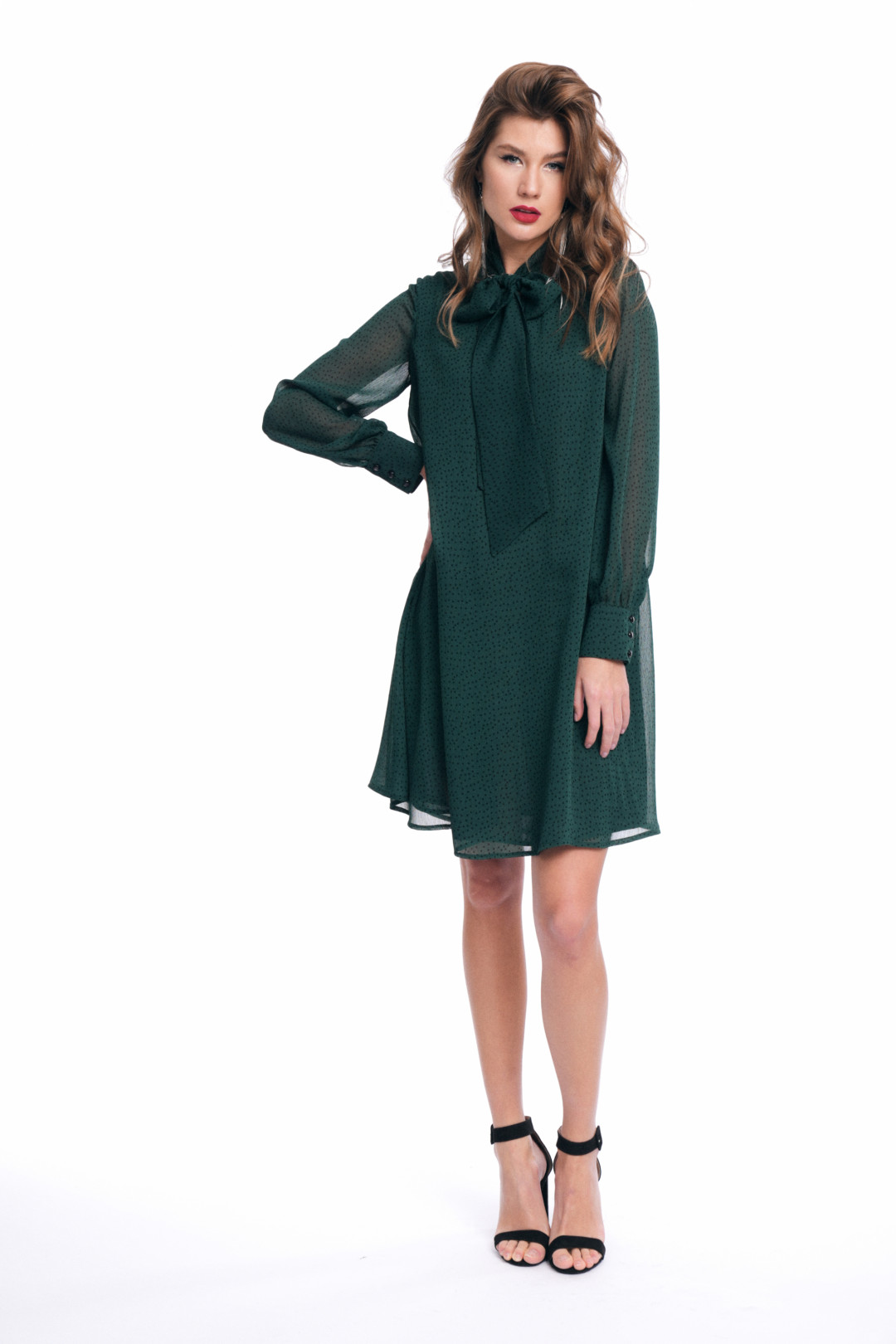 Платье KaVari 1012.3 зеленый принт точка