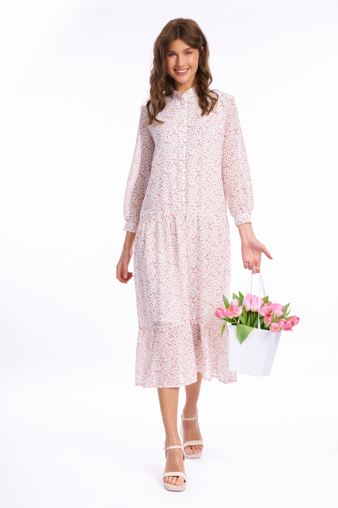 Платье KaVari 1023 молочный  принт тюльпаны