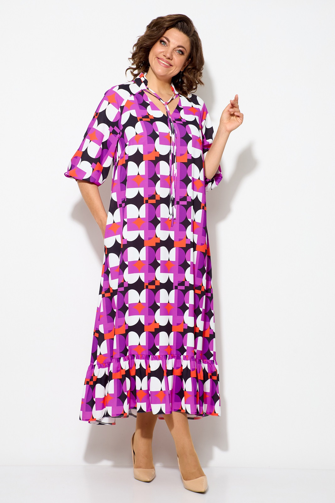 Платье Кокетка и К 1049-1 фиолетовый+белый
