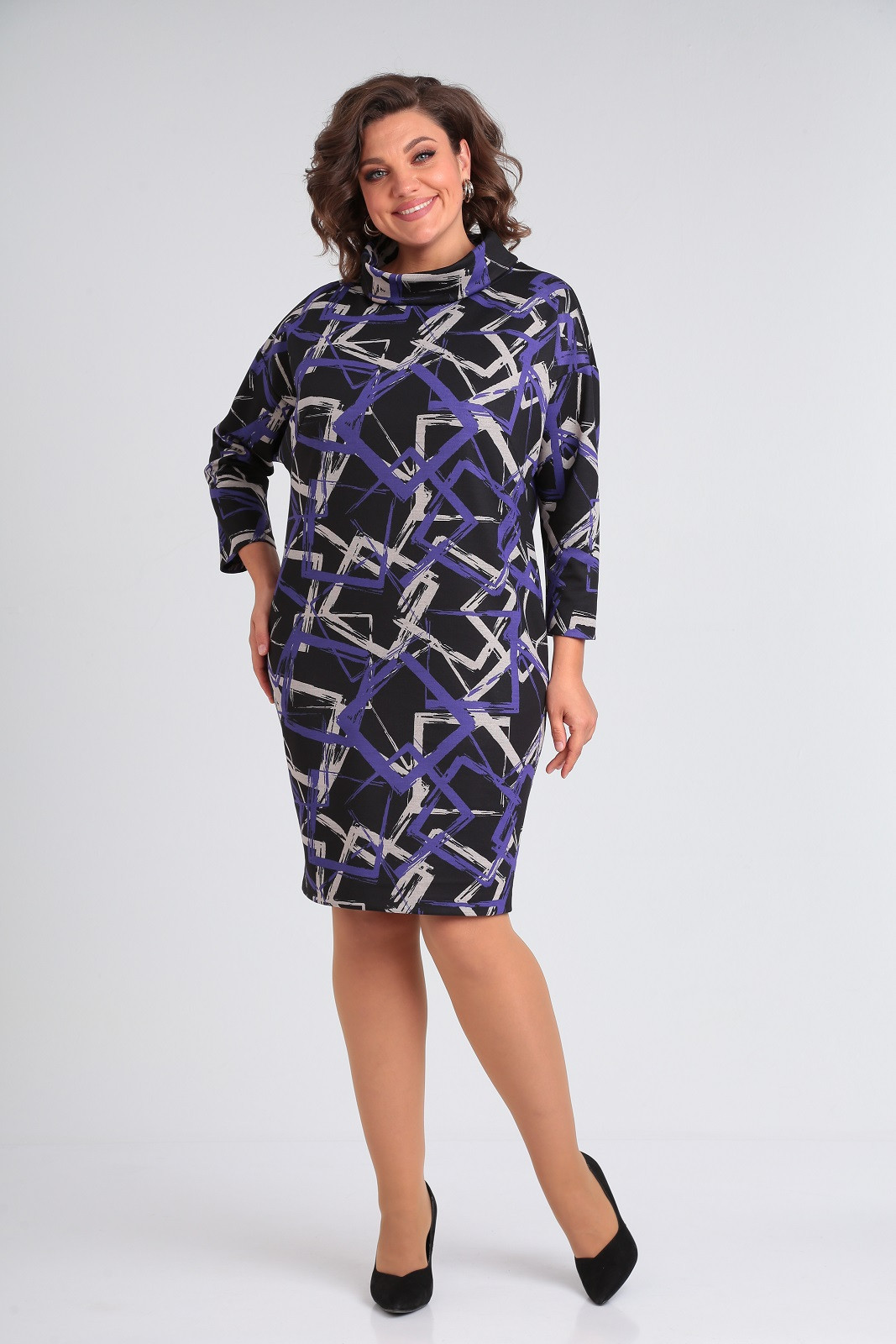 Платье Кокетка и К 1081-1 черный+серый+фиолетовый