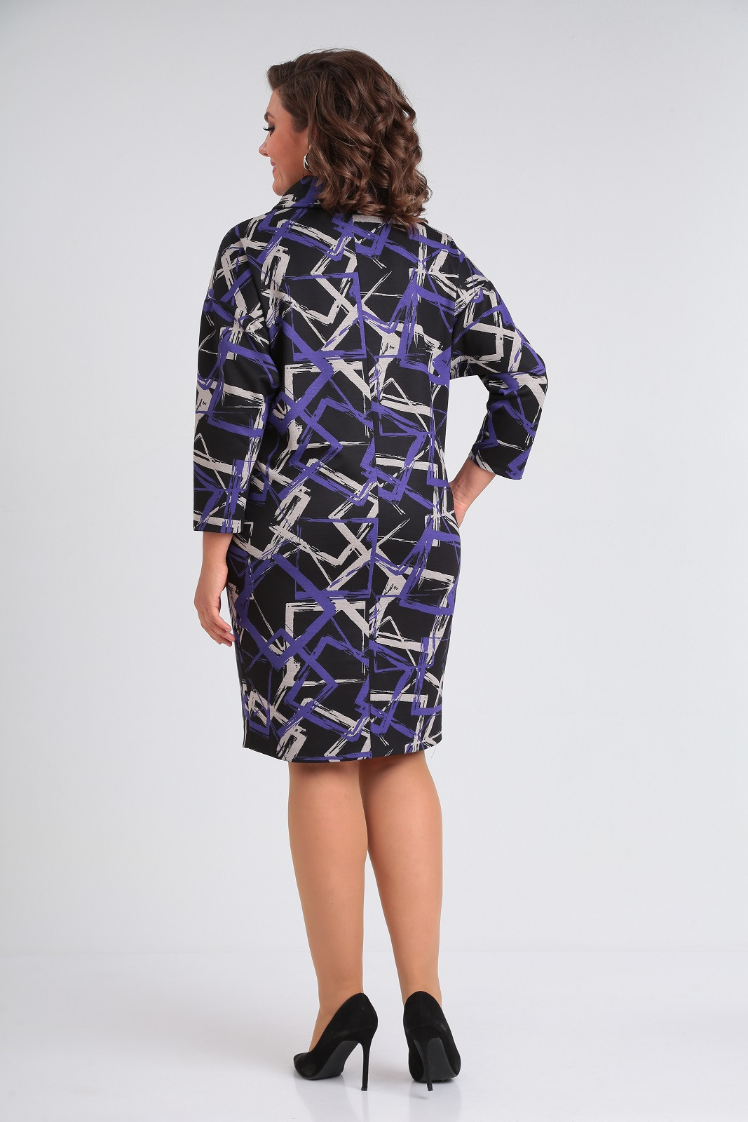 Платье Кокетка и К 1081-1 черный+серый+фиолетовый