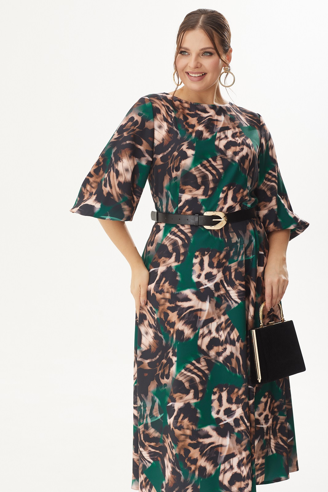 Платье Кокетка и К 1105 зеленый+леопард