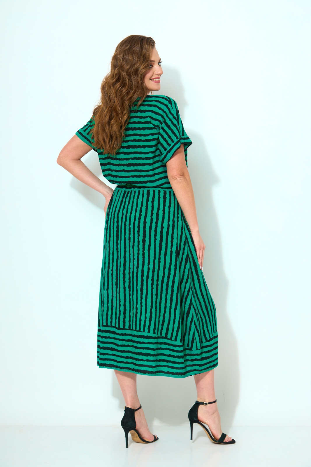 Платье Кокетка и К 950 зеленый+полоска