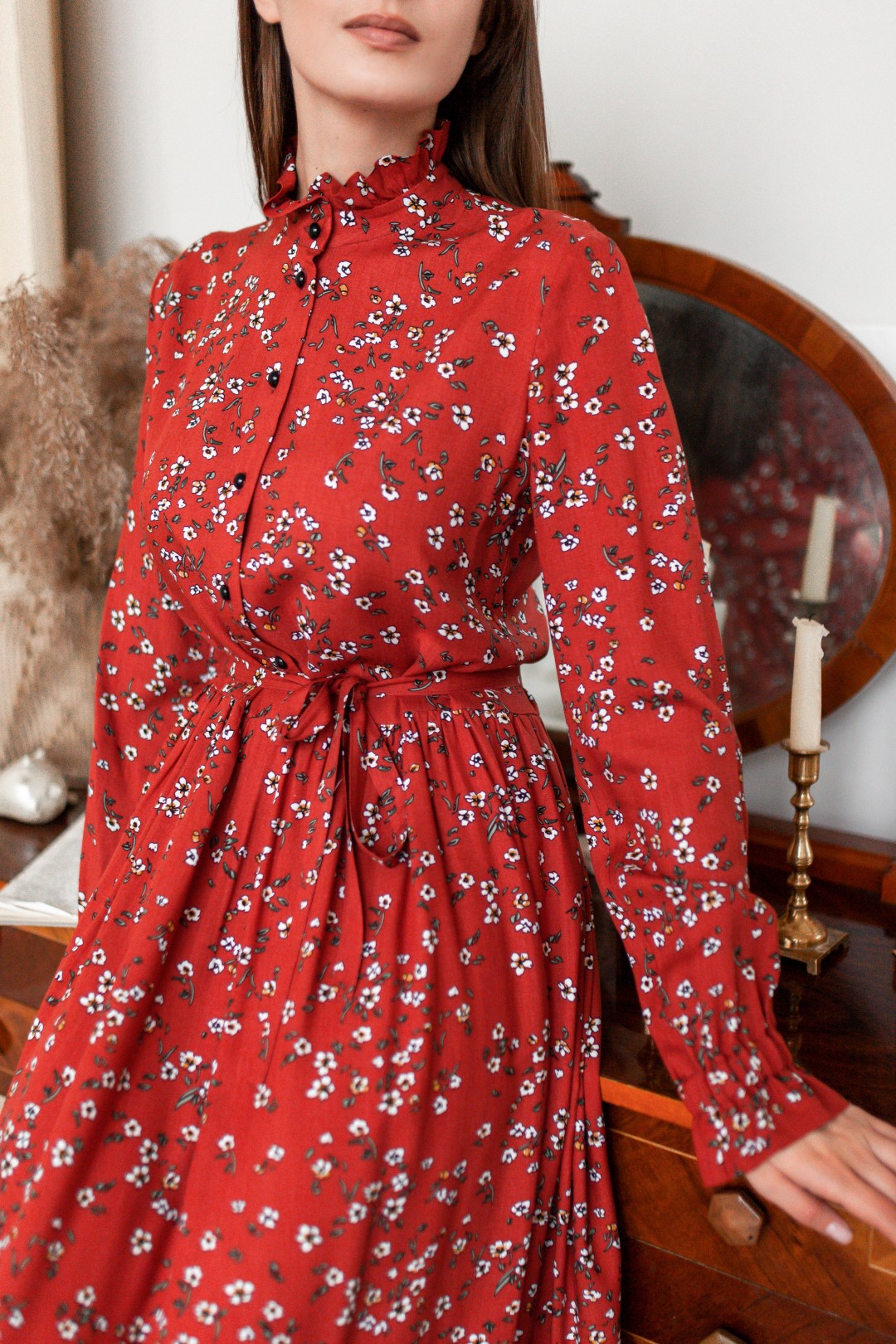 Платье KRASA 258-21 терракотовый, цветы