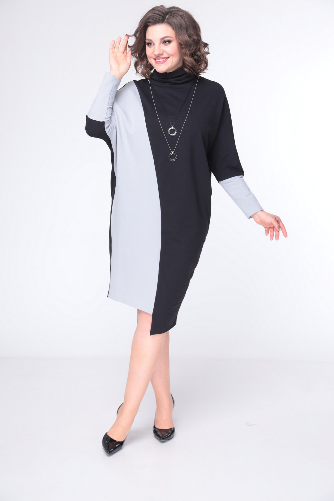 Платье ЛадисЛайн 1422 светло-серый+ черный