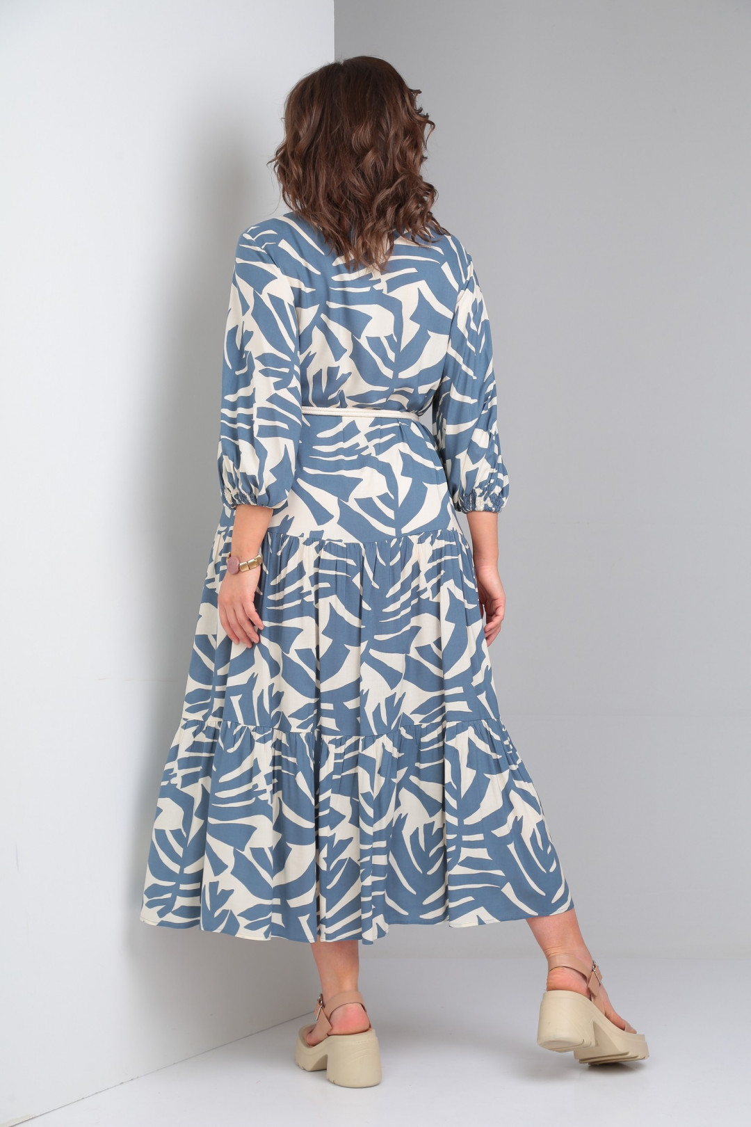 Платье ЛадисЛайн 1433 монстера синий