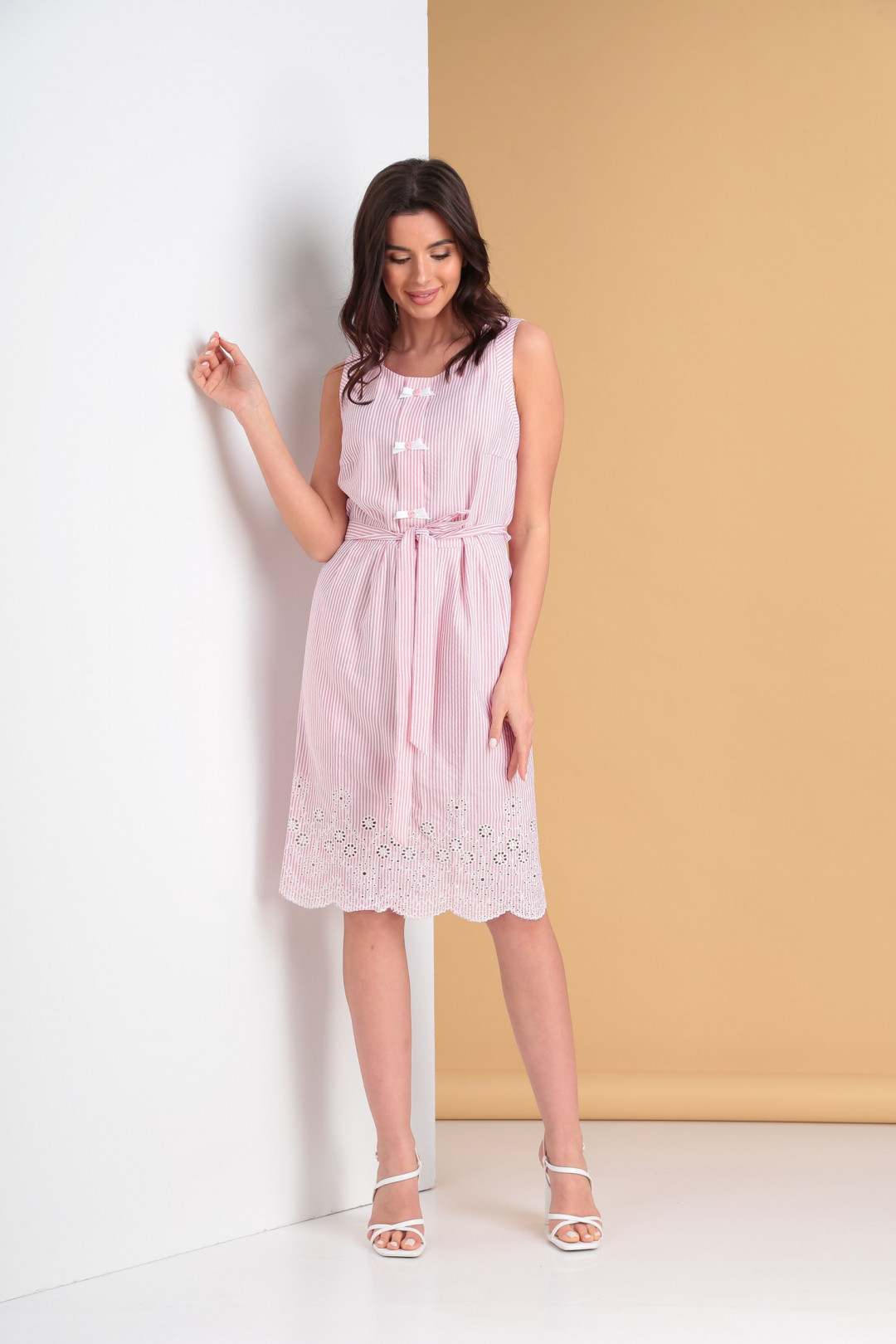 Платье ЛадисЛайн 1449 розовый/белый