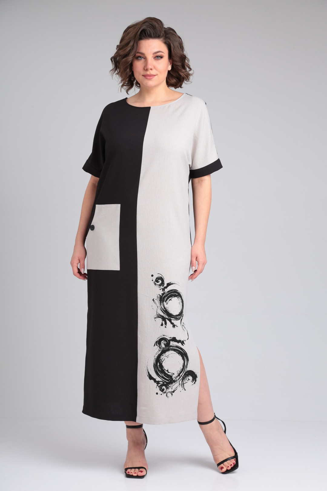 Платье ЛадисЛайн 1494 натуральный+ черный