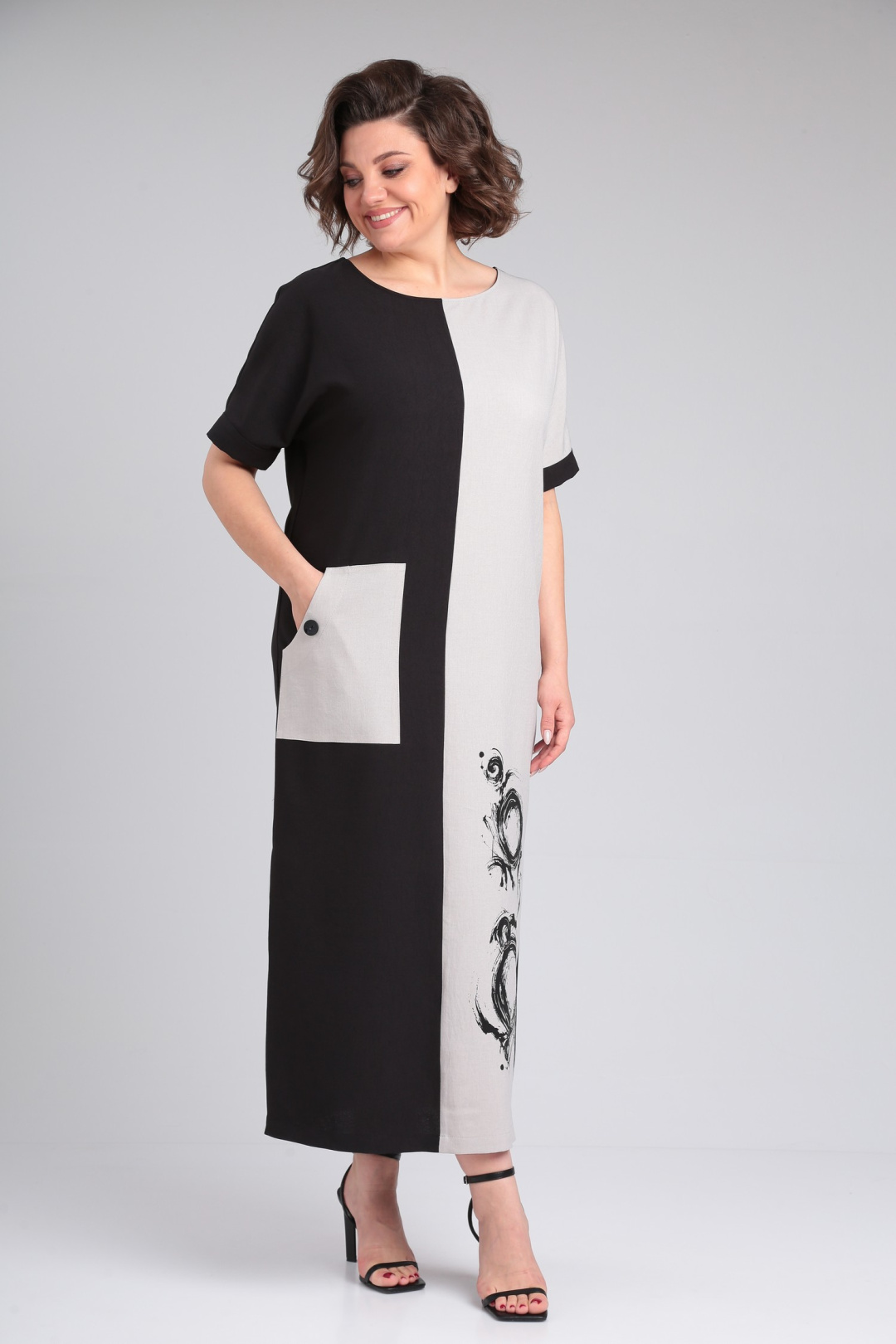 Платье ЛадисЛайн 1494 натуральный+ черный