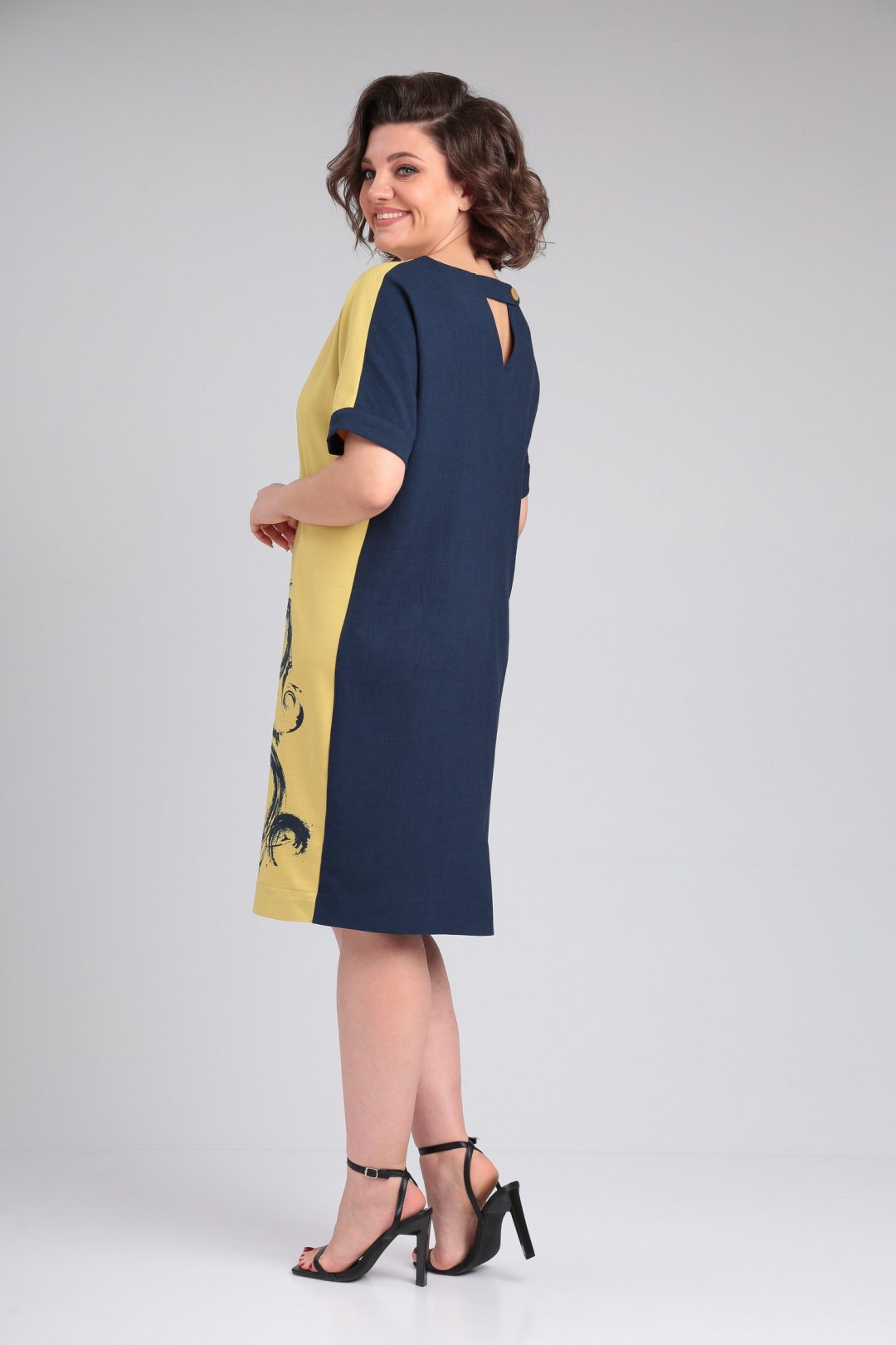 Платье ЛадисЛайн 1495 темно-синий + горчица
