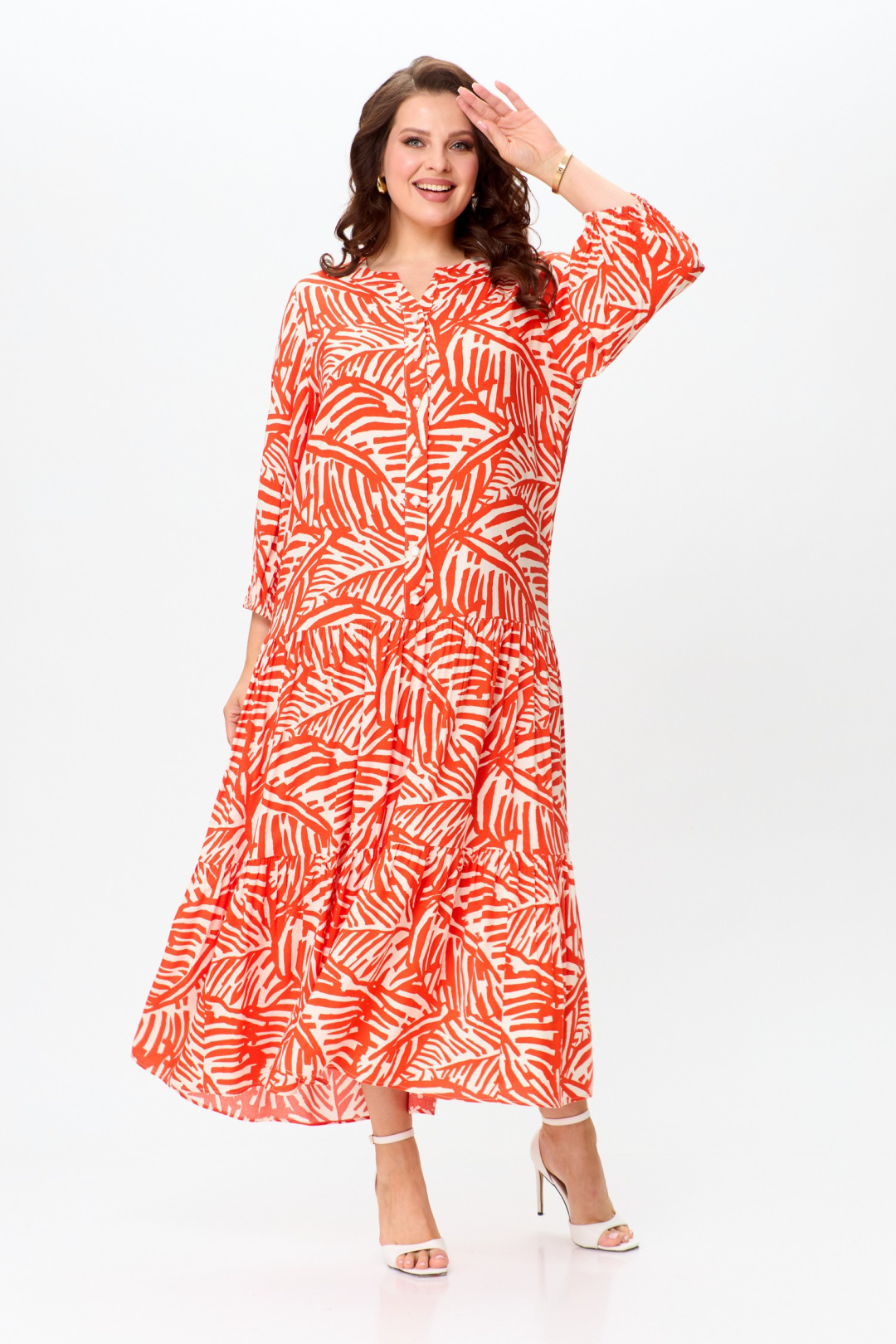 Платье ЛадисЛайн 1504 оранжевый+белый