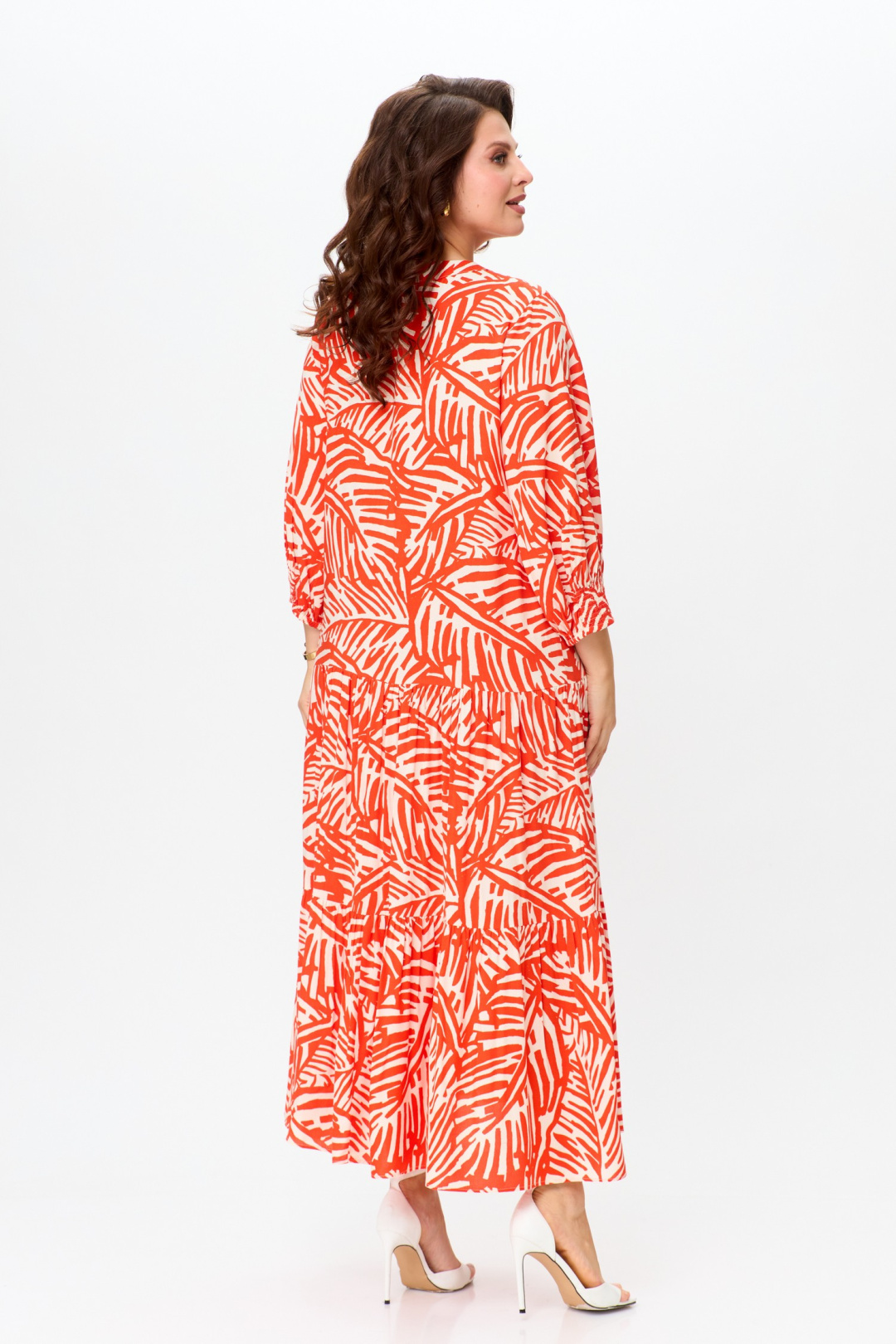 Платье ЛадисЛайн 1504 оранжевый+белый
