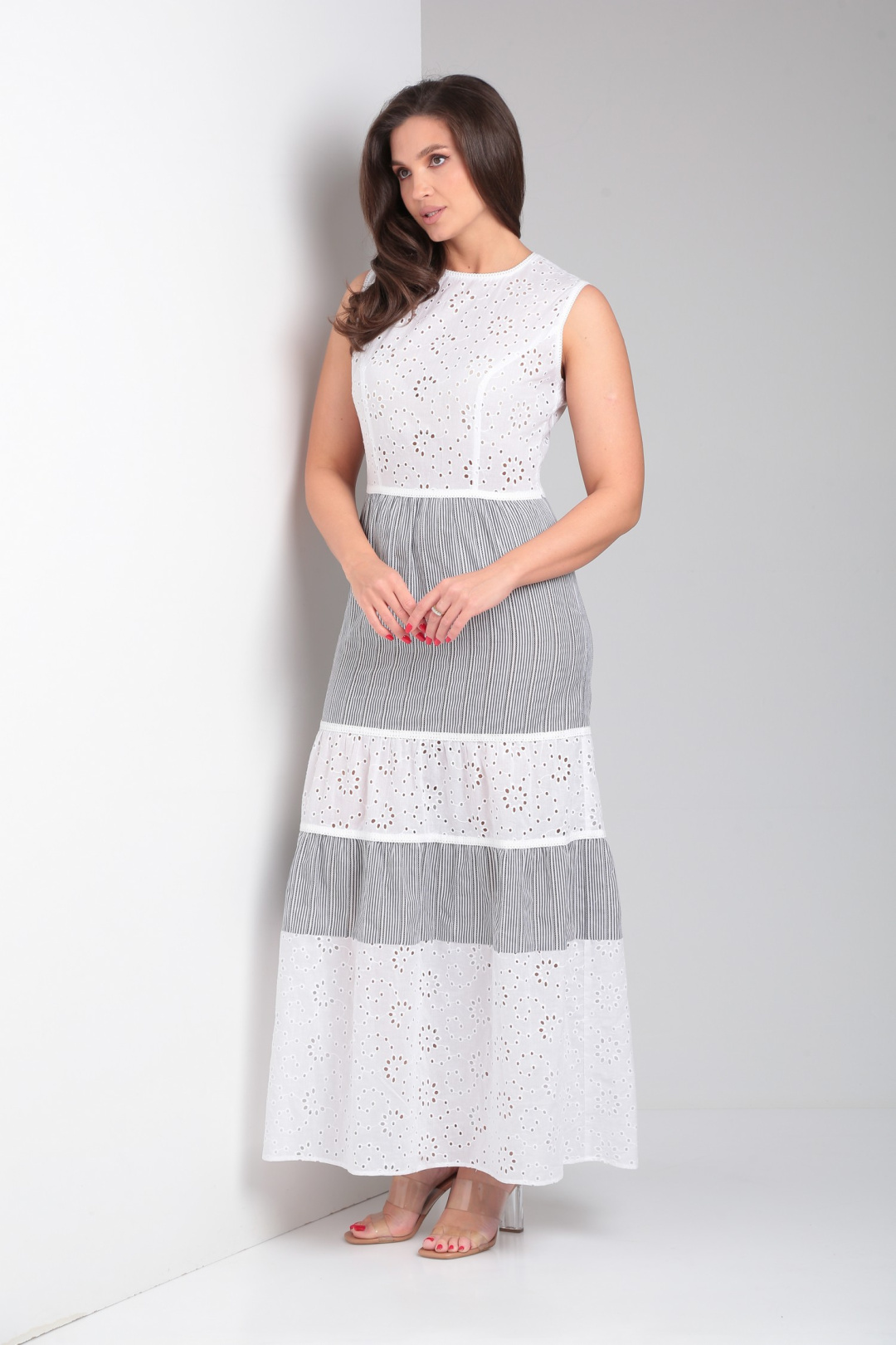 Платье ЛадисЛайн 1509 белый+полоска